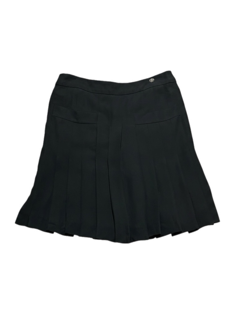 Chanel Vintage FW 2012 Silk Black Pleated Mini Skirt CC Logo Size 40 EU 8 US